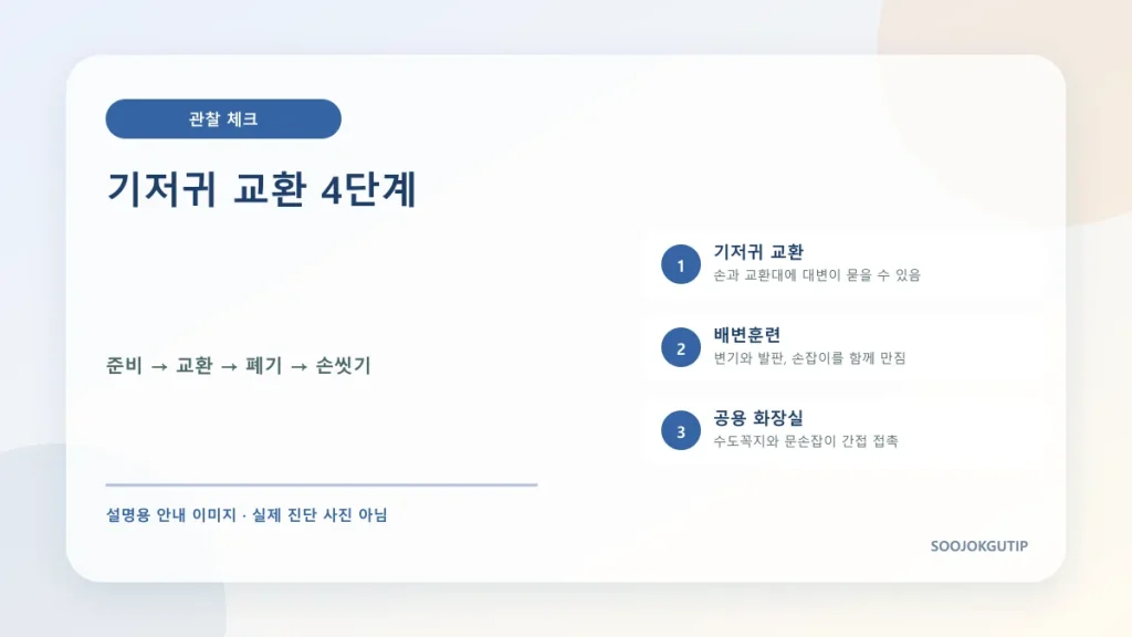 수족구 기저귀 교환 준비 폐기 세척 손씻기 순서